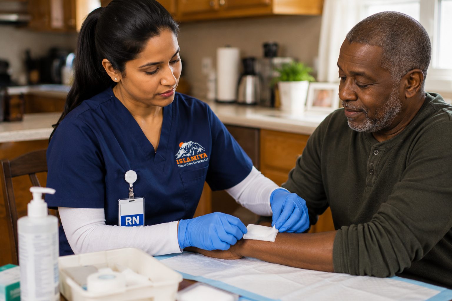 Registered nurse providing skilled home care to a client